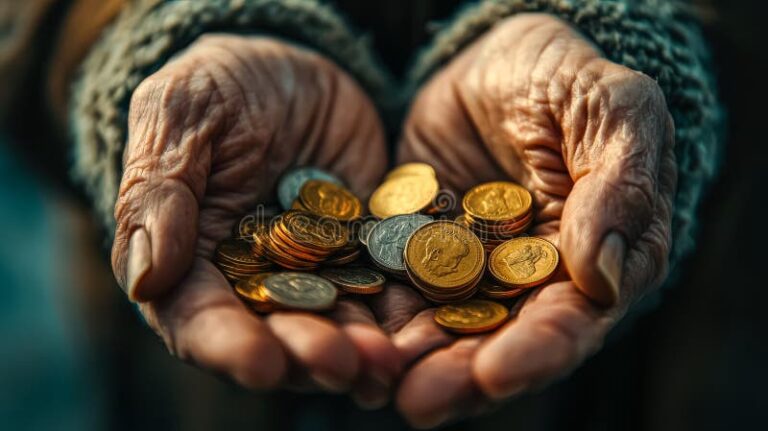 manos sosteniendo monedas y billetes brillantes
